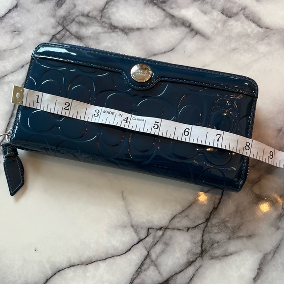Coach Patent Embossed Monogram Logo Sapphire Blue Zip Around Wallet - Picture 9 of 10
